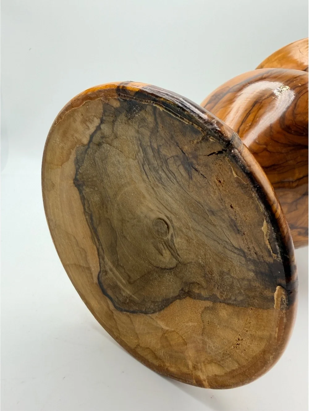 Vintage turned olive wood vase. Rustic and hand crafted.